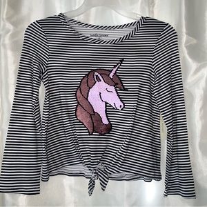 NWT Girls Bejeweled Super Soft Unicorn Sequenced Long Sleeve Shirt w/ Tie Front